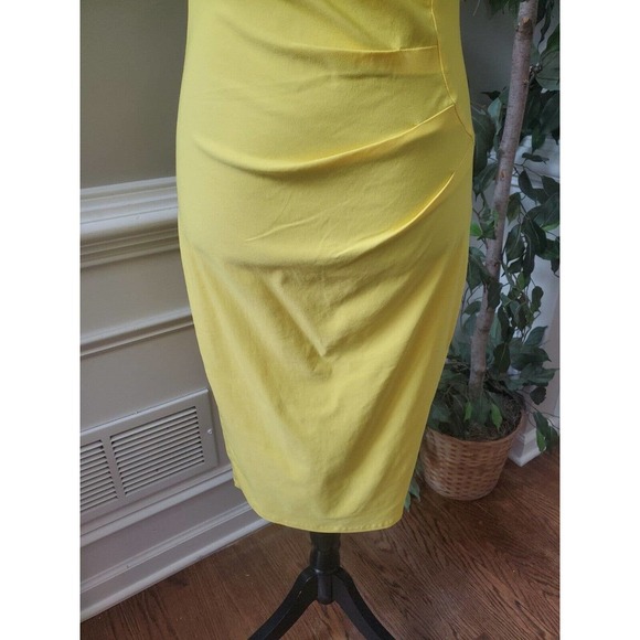 Muxxn Women's Yellow Retro 1950s Asymmetrical Neck Knee Length Pencil Dress M - Picture 4 of 10